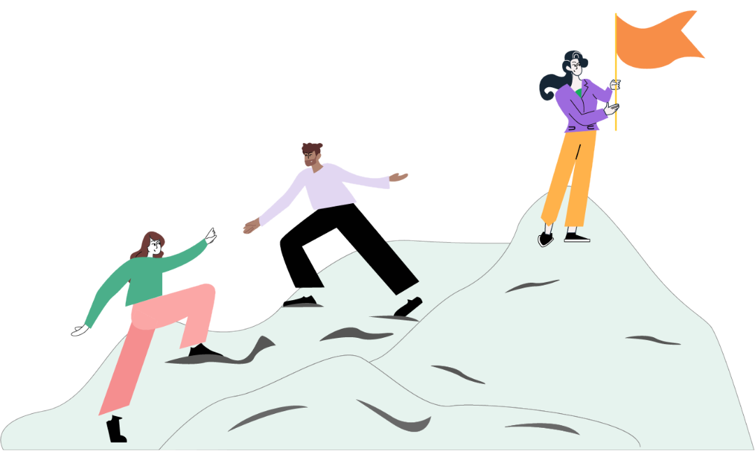 Illustration av ett team på väg mot ett mål